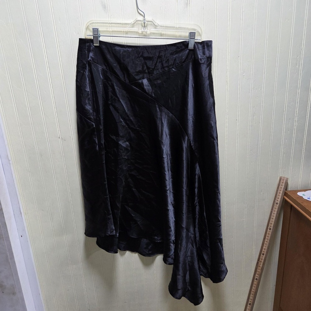 Comma Skirt Womens XL Black Solid Satin Flare Asym Midi Zip Formal Party